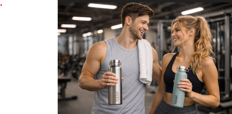 sportieve man en vrouw met rvs fles